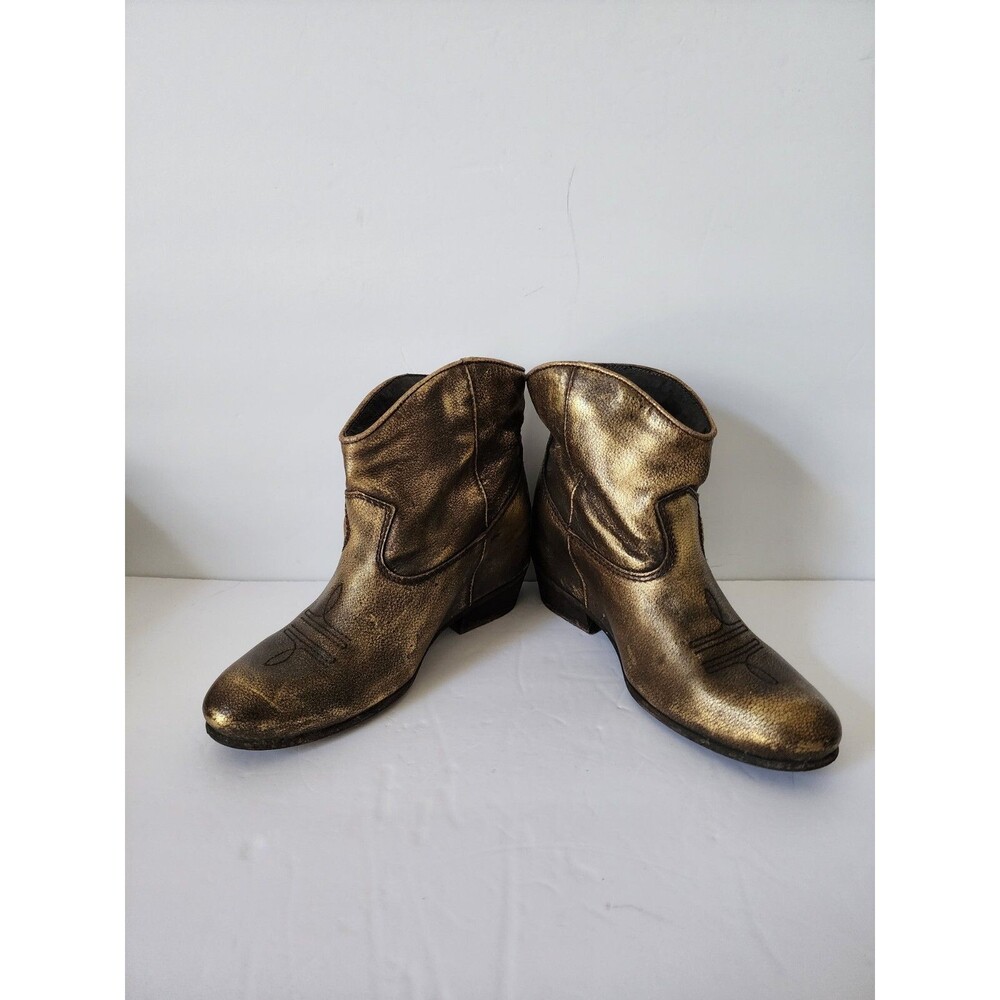 Felmini Metallic Gold Leather Biker Western Boots Women's Size 7 Booties Shoes